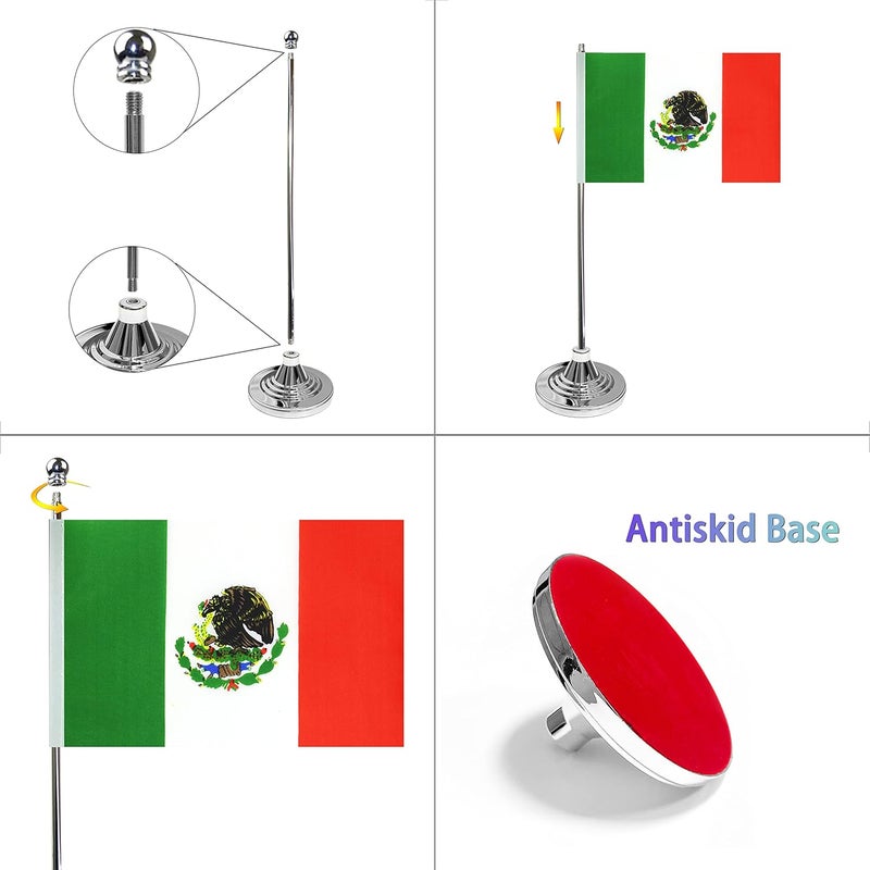 WXTWK 2 Pack Mexico Flag Mexican Desk Flag Small Mini Mexican Table Flags With Stand Base,Home Office Festival Events Celebration Decorations - Image 3